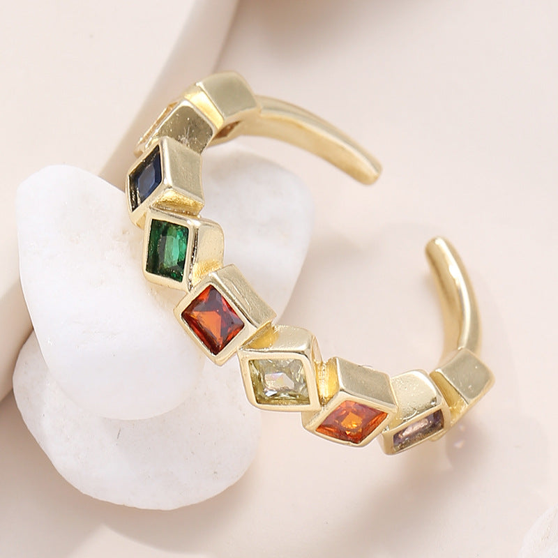 Venta al por mayor Anillos De Cobre Cuadrados Con Diamantes Chapados En Oro